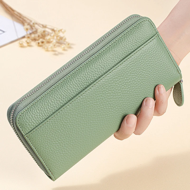 Women Genuine Leather Wallet RFID Blocking Zipper Fashion Large Capacity Credit Card Holder Wallets Long Purses 13 Colors