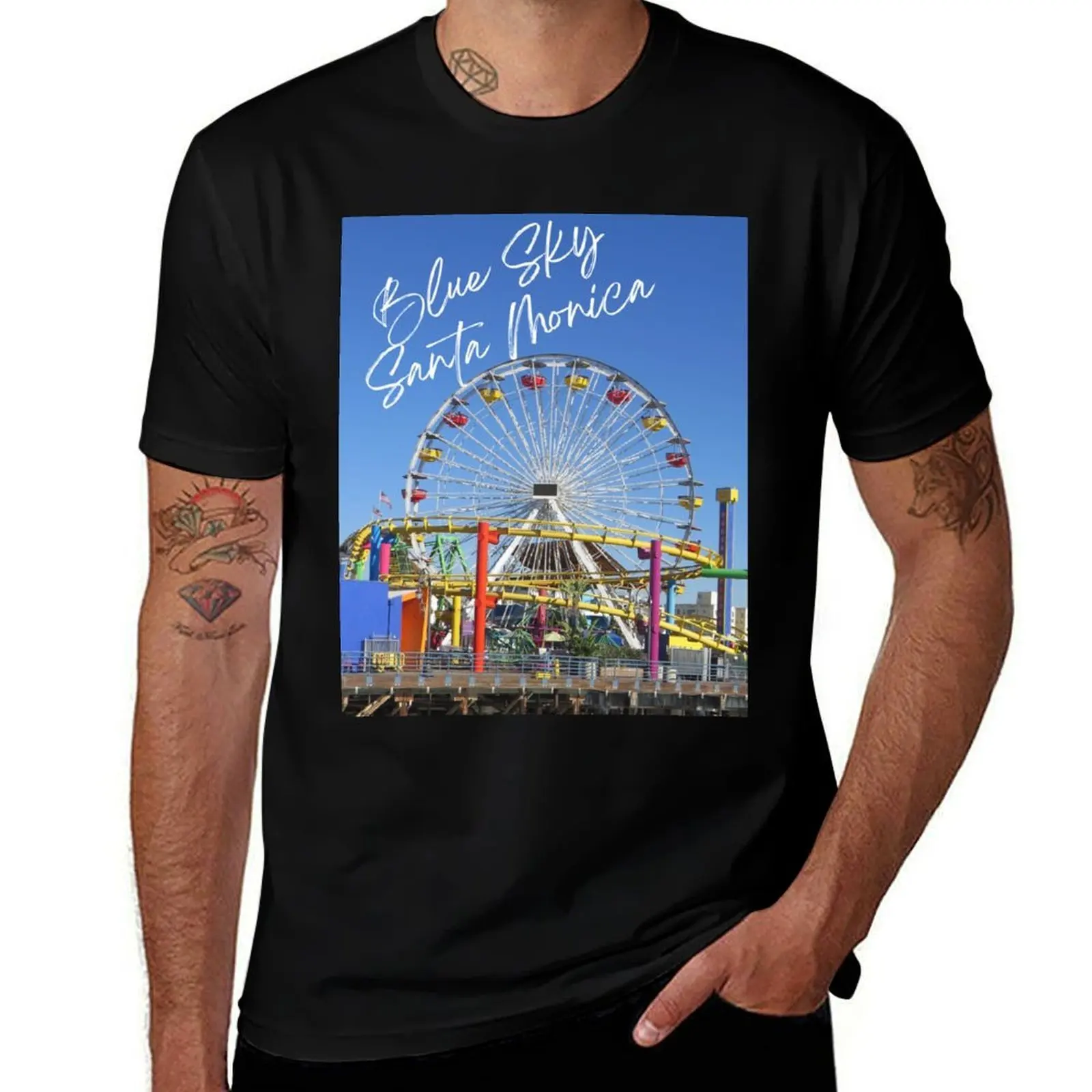 Blue Sky Santa Monica T-Shirt Simple Solid Color Crew Neck Tee T-Shirt