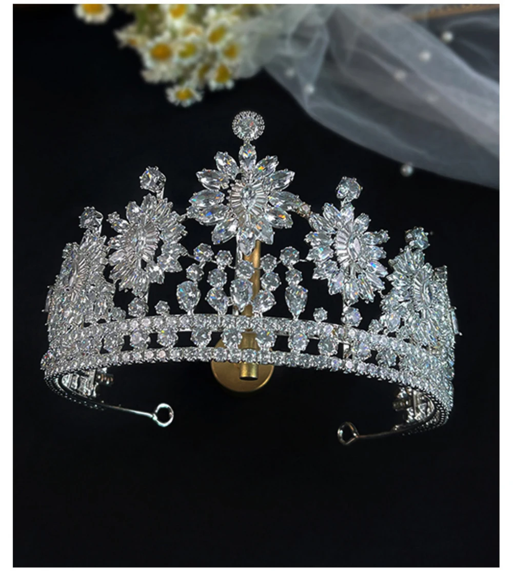 HB62 Luxury Bride Crown Zircon Tiara Wedding Hair Accessories Pageant Headdress Queen Diadem Headband for Women Head Jewelry