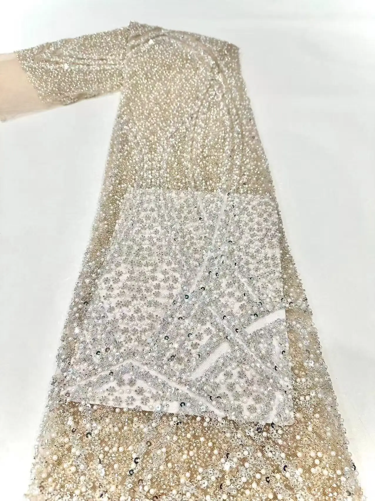 Luxury African Sequins Lace Fabrics High Quality 5 Yards Embroidery French Nigerian Tulle Lace Fabric For Wedding Party Sewing