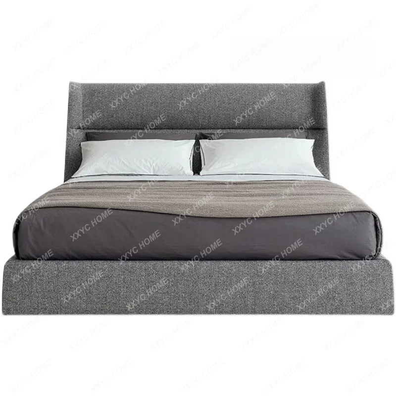 A  Minimalist Linen Huayi Fabric Bed High Backrest Design Space Modern Simple Wedding Bed