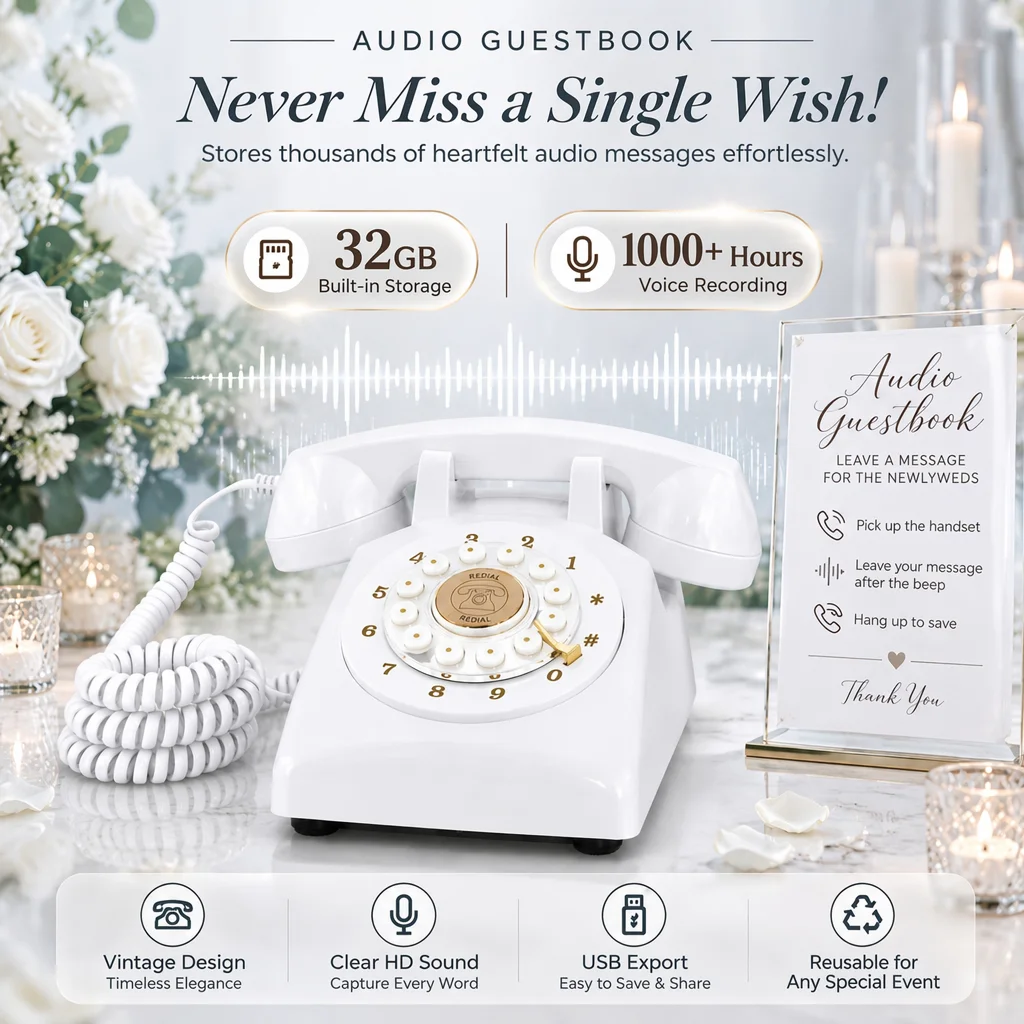 Vintage Audio Guestbook Phone Voice Message Recorder Retro Telephone Wedding Birthday Party Anniversary Event Decor Gifts