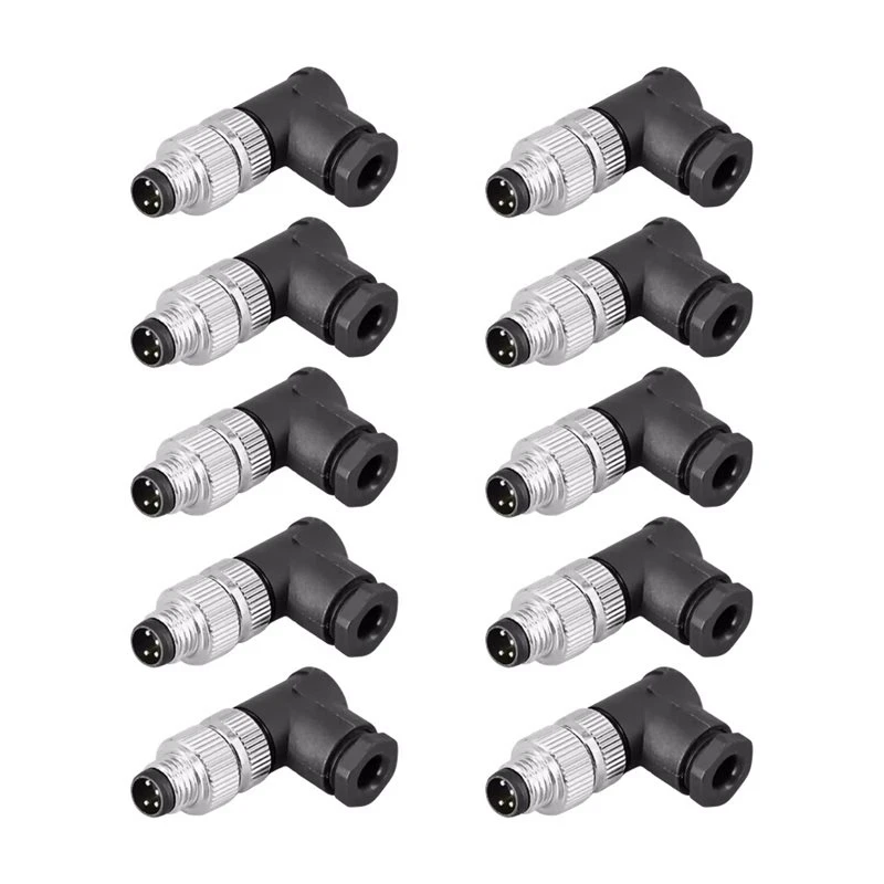 VOFUN-10Pcs M8 Sensor Connectors Waterproof Angle Screw Threaded Coupling 4Pin For Electronics Male Plug