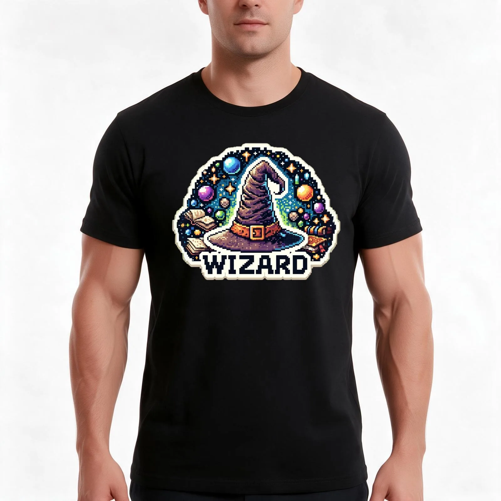 Pixel Wizard T-Shirt, Summer Casual Cotton Tee, Oversized Streetwear Tops, Vintage Graphic Print, Loose Fit Short Sleeve
