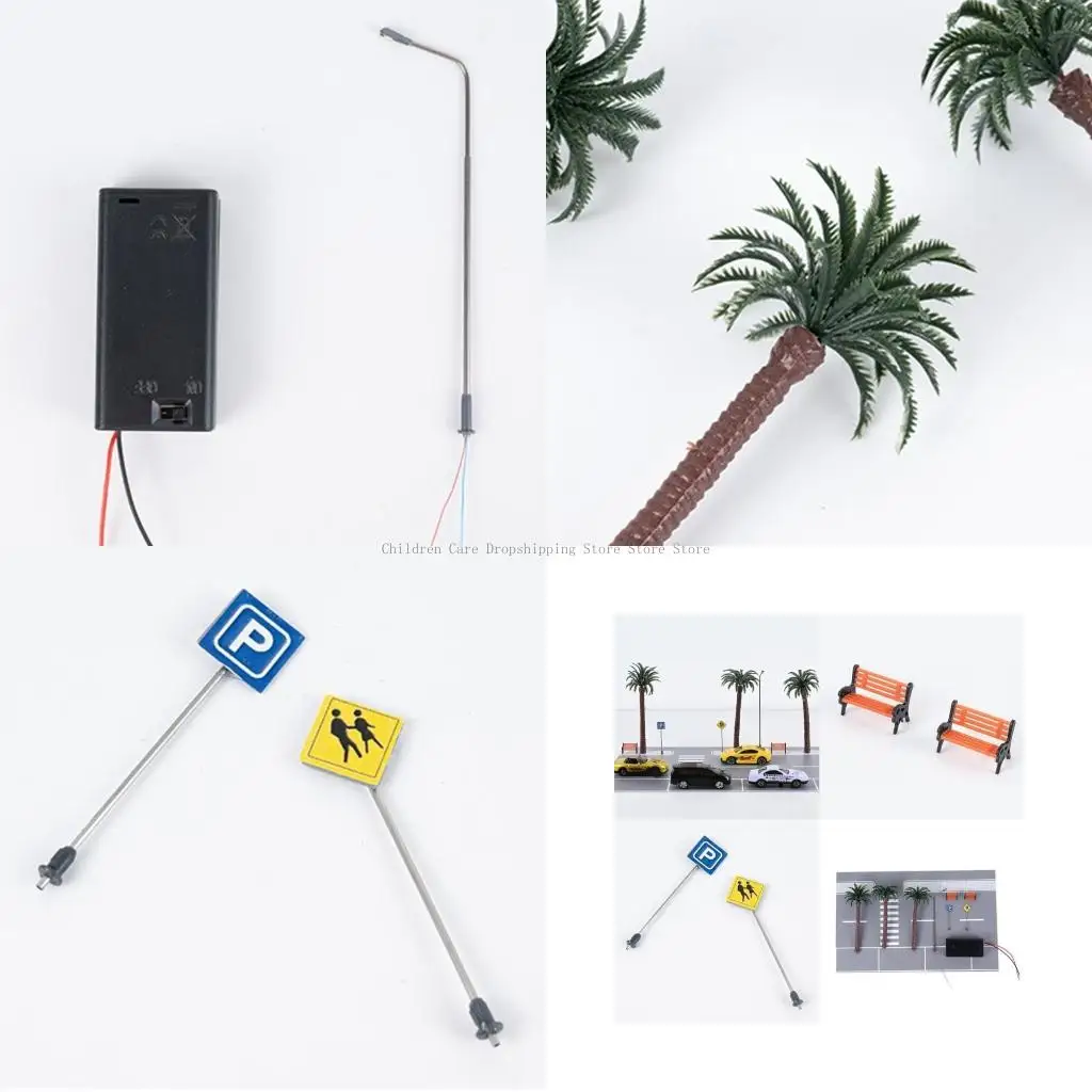 

Realistic Road Scenery Set with Accessories for 1/64 Model Builders Collectors