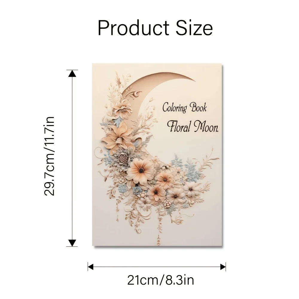 Upgraded Exquisite 32-Page Adult Coloring Book - Flower and Moon Design - 8.3X 11.7inch |   Ideal Relaxation Gift |   A Great Gift Option for Birthdays, Mother's Day, Valentine's Day, Halloween, Christmas, and Other Holidays.