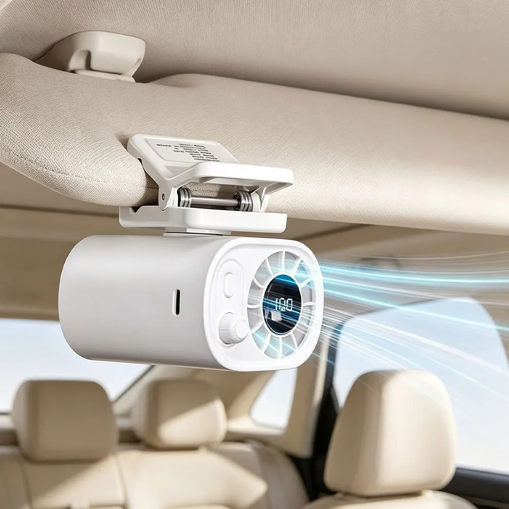 Clip-on Fan 100 Speed Wind 12V USB Rechargeable Electric Fan Low Noise 360° Rotatable Universal Car Clip-on Fan