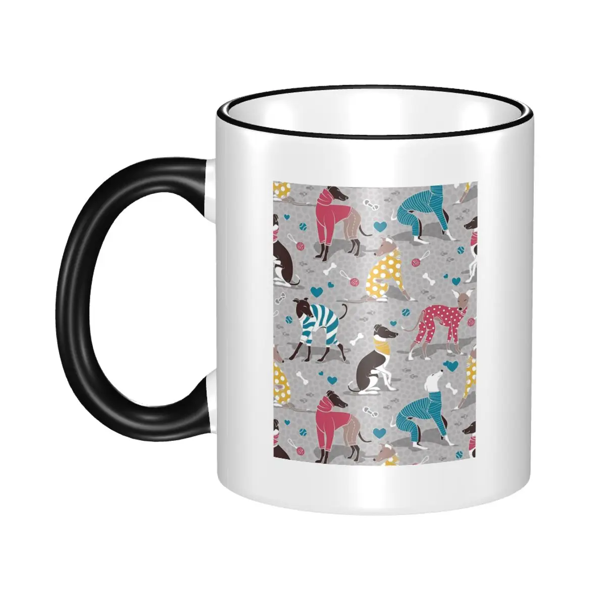 Greyhounds Dogwalk Grey Background Mug Funny Ceramic Coffee Cups Tea Mugs Milk Cup Drinkware Gift for Woman Man