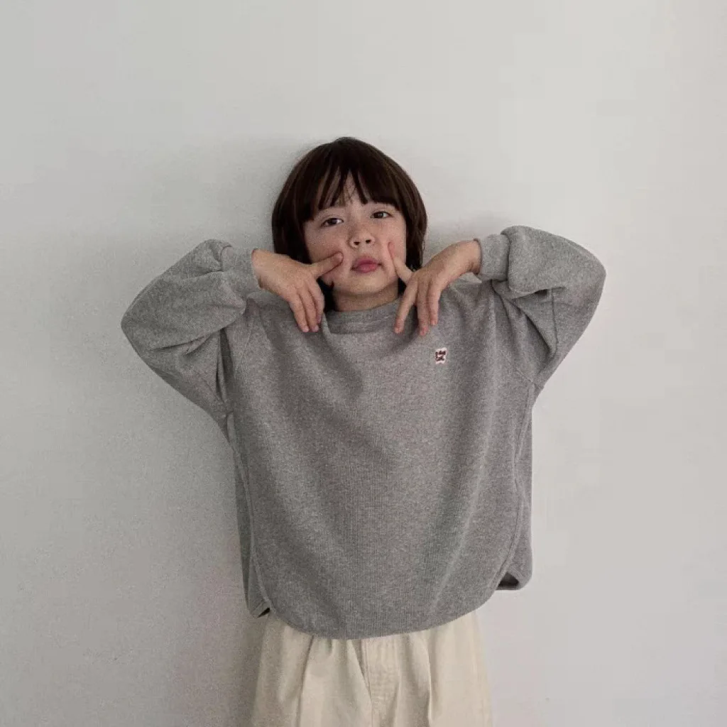 秋のベビー用長袖ワッフルスウェットシャツ-男の子-女の子-シンプルで多用途なプルオーバー-幼児用-レタープリント-ルーズカジュアルトップス