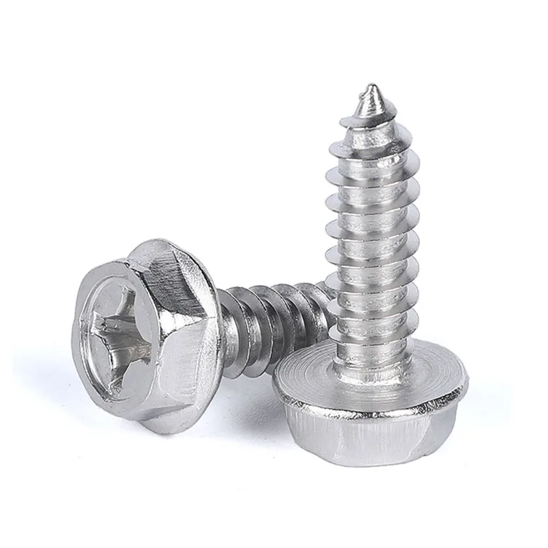 

10pcs M3 M4 M5 M6 304 Stainless Steel Self-Tapping Phillips Hex Screw Cross Hexagonal Flange Cross Head Screws Wood Nail