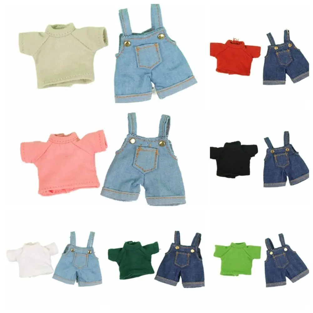 

Fashion Short Sleeved Ob11 Doll Clothes Sweatshirt Casual Wear Doll Tops Jeans Solid Color Denim Doll Suspenders 1/12 Bjd