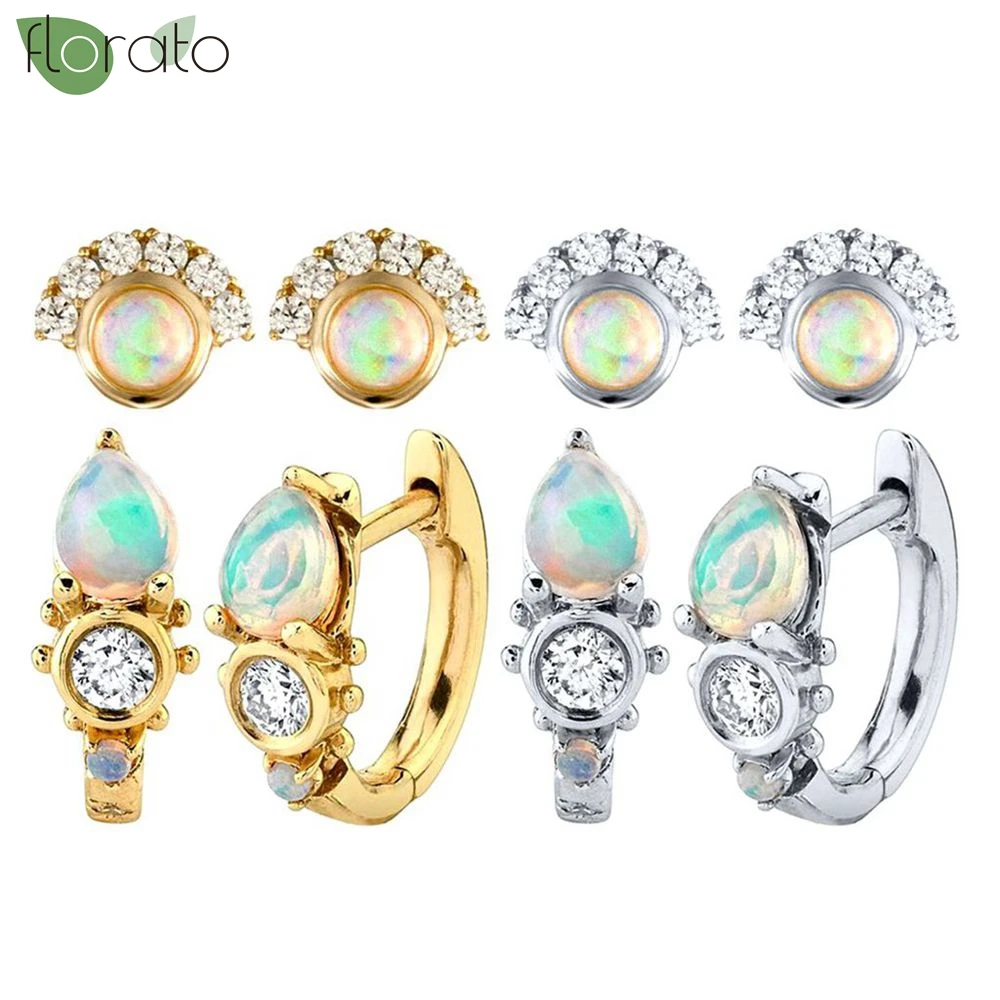 

925 Sterling Silver Needle Exquisite Small Hoop Earrings for Women Fashion Opal Pendant Earrings Wedding Luxury Jewelry Gifts