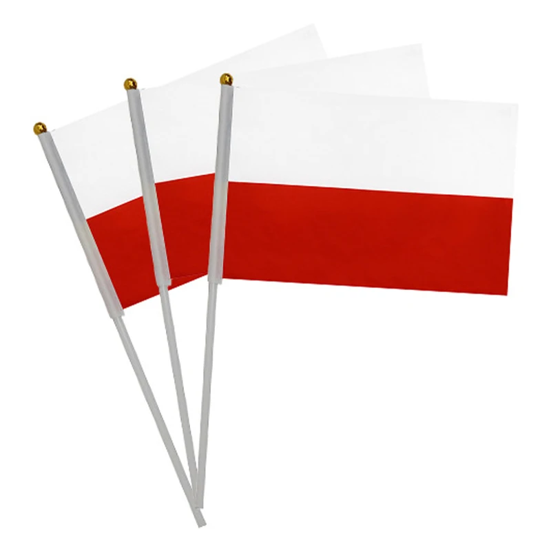 xvggdg   14 * 21cm      Poland    hand wave flags 100pcs / bag with plastic rod   Poland  hand flag