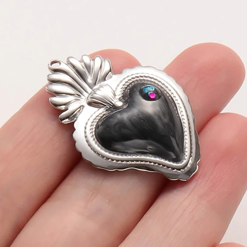 3 Stück schwarze, öltropfende Anhänger im Punk-Stil, Heiliges Herz, Mond, Stern, Edelstahl-Anhänger für Schmuckherstellung, DIY-Schlüsselanhänger – Detail 5