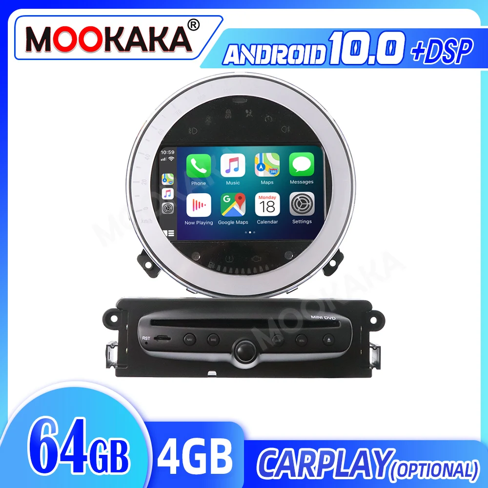 2 Din Android 10.0 4G+64G For BMW MINI R56 R60 2006-2013 Car Multimedia Player Stereo Radio GPS Navigation Head Unit DSP Carplay