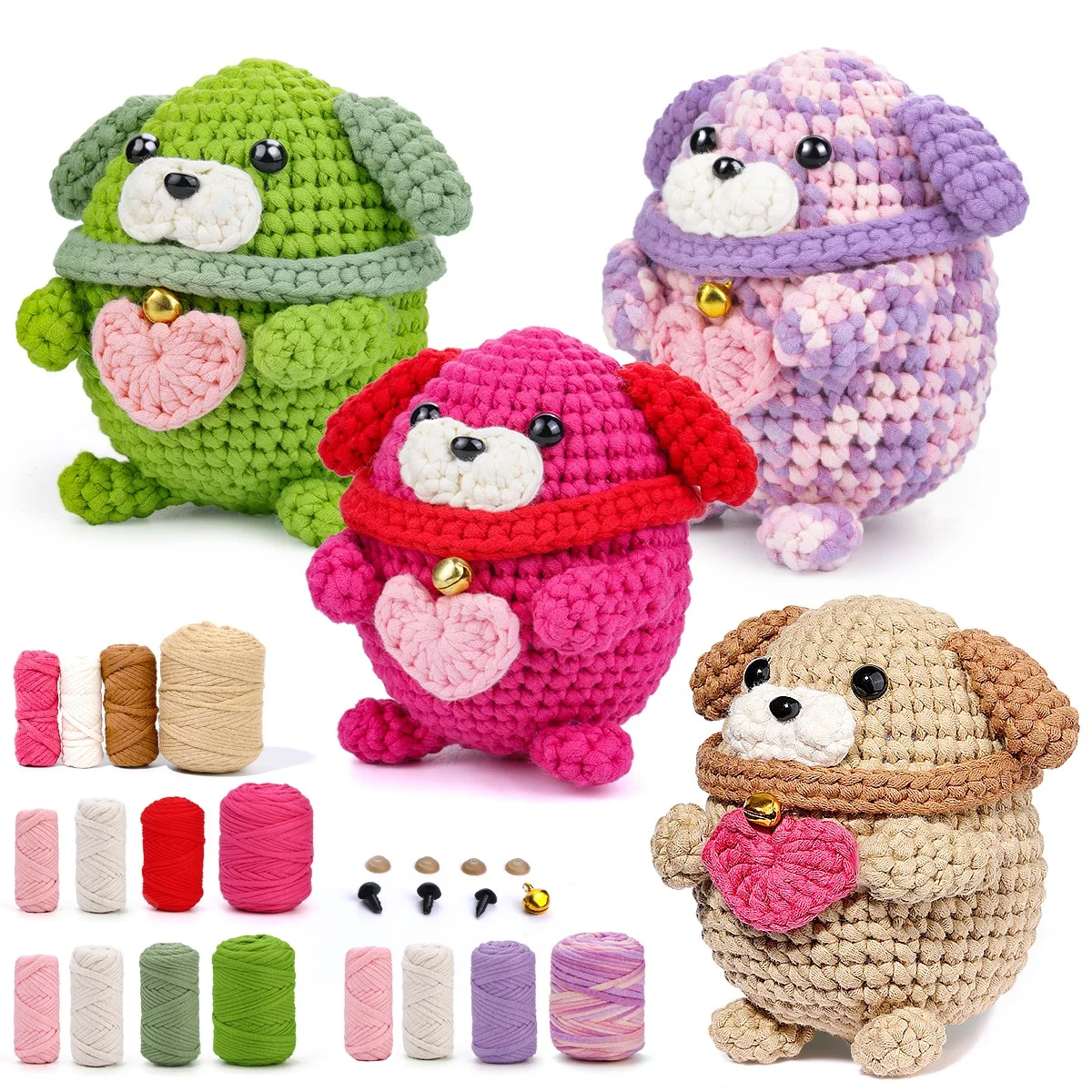 مجموعة كروشيه للكلاب من MIUSIE للمبتدئين، مجموعة أدوات كروشيه من مزيج القطن والنايلون تتضمن دروس فيديو مع غزل كافي وملحقاتها #1