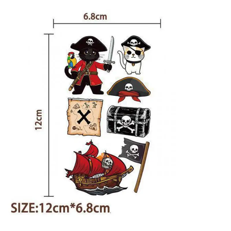 10Pcs Cartoon Pirate Treasure Gold Temporary Tattoos Sticker Skeleton Pirate Tattoos For Girls Boys Birthday Party Supplies