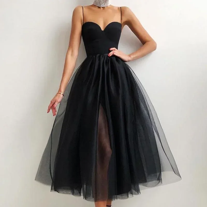 Elegant Long Sleeve Off-Shoulder High Waist Tulle Tutu A-Line Dress Formal Party Ladies Solid Color Women's Mesh Vestido Dress