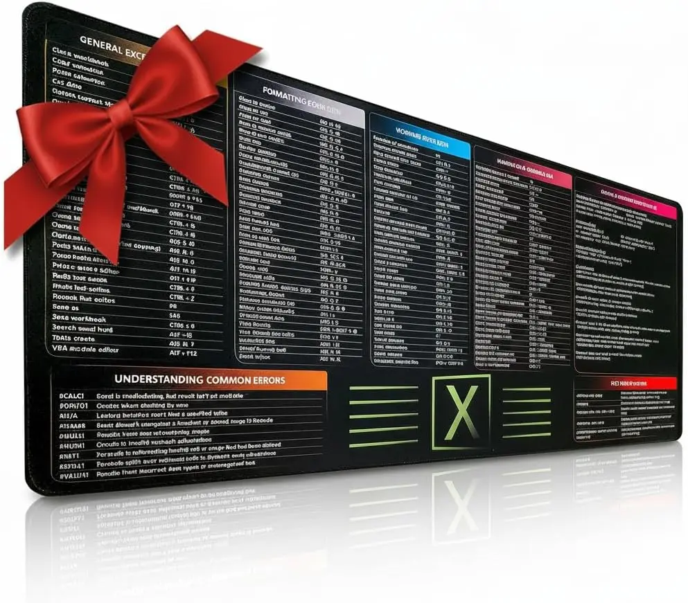 Large Excel Cheat Sheet Desk Pad | Excel Pad Shortcut Keys Mouse Mat - Extended Office Excel Mouse Pad with Excel Short