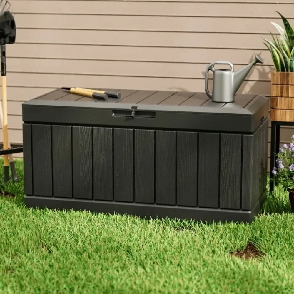 82 Gallon Outdoor Storage in Resin Deck Box 45.66in Width Lockable Deck Box Black Home Organization Garden