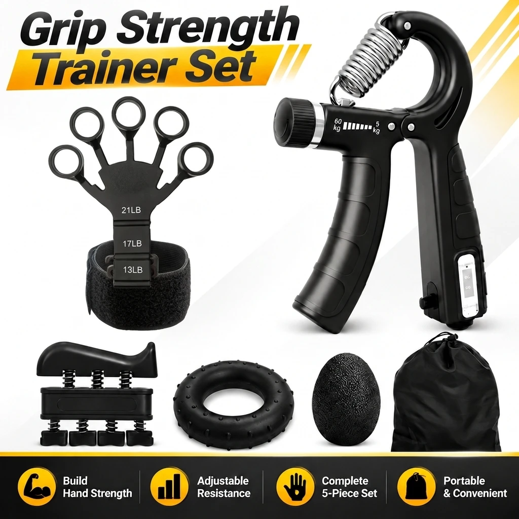Grip Strength Trainer Set With Finger Grip Trainer Finger Stretcher Grip Ring Muscle Decompression Ball To Enhance Hand Strength