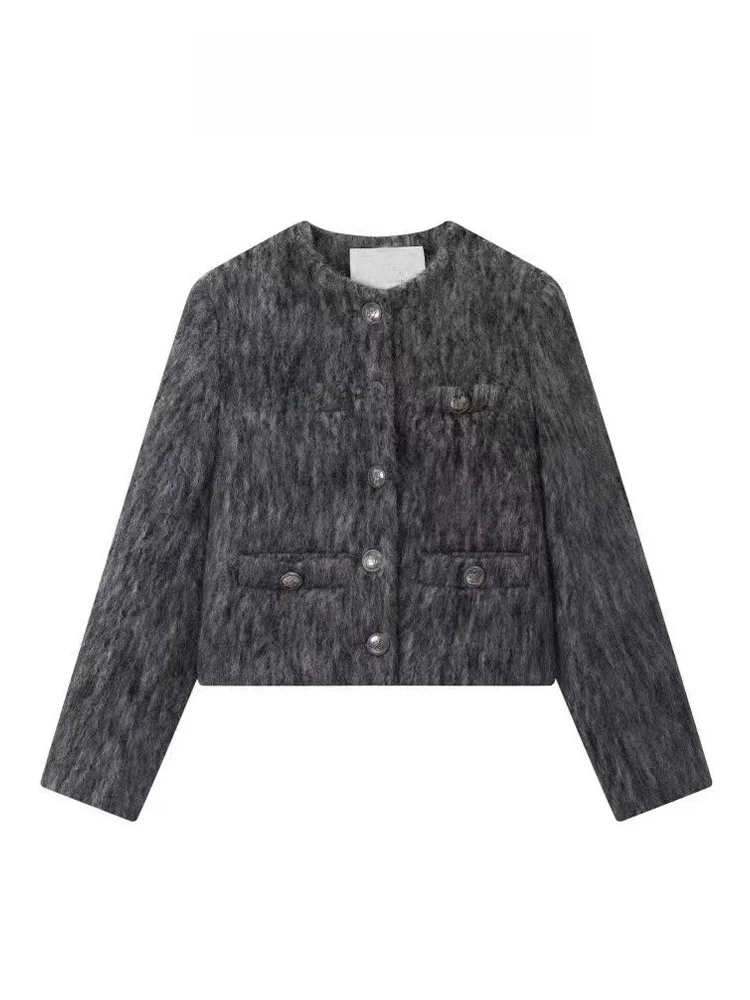 

Thiened шерстяное пальто, сли круглый костюм Ne, женский осенне-зимний топ, модный свободный крой на пуговицах для поездок на работу