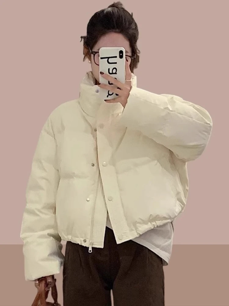 

Утепленная хлопковая куртка-пуховик женская зимняя новая, маленький размер, короткое пальто с воротником-стойкой, повседневное, теплое, в корейском стиле, свободный крой