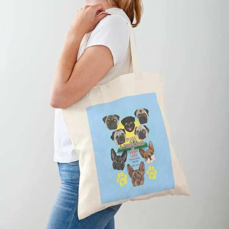 

Pugs and Frenchies of Irwin Lake, Nova Scotia Tote Bag Women bags Large bags for women personalized tote bag Gift bags