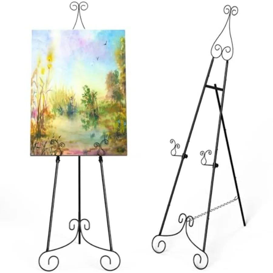 Easel Stand for Sign, Metal Sign Holder, Adjustable Wedding Sign Stand with Chain Support, Sign Holder for Display, Party Paint