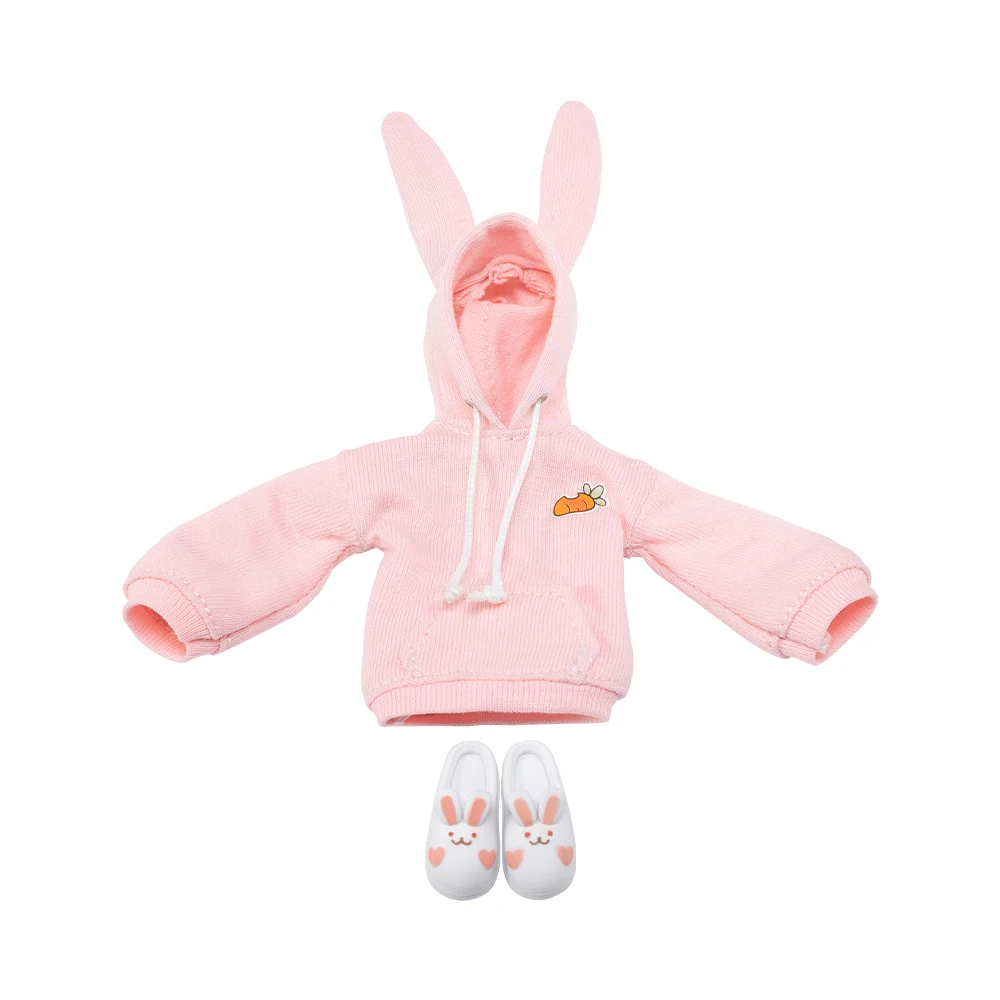 Snail Shell Original 1/12 Girl Cherry Pink Cloth Hoodie White Bunny Slippers Set Tactical Hooded Cape Cloak Baby Clothes