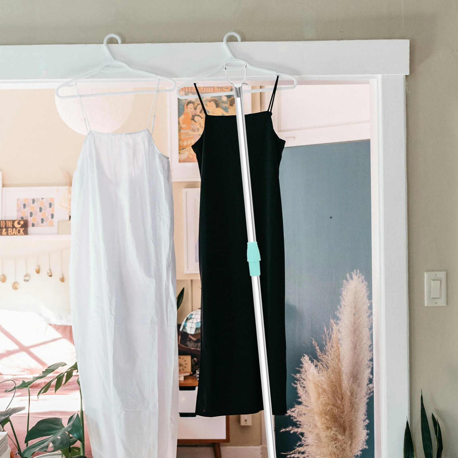 

4pcs Clothes Rail Fork Drying Rack Replacement Heavy Duty Closet Pole Hook Long Reach Stick U-Shaped Metal Connector Foldable