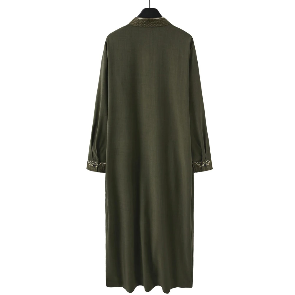 Novo Thobe Islâmico Masculino, Robe Clássico de Manga Longa com Bordado, Estilo Étnico Árabe, Robe Casual Formal para Oração
