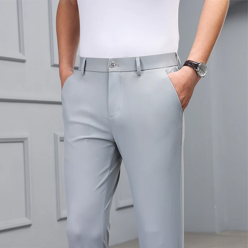 Men\'s Long Pants Summer Business Wrinkle Resistant Straight Tube Pants Work Pants Elastic Men\'s Ice Silk Casual Pants  Golf Pant