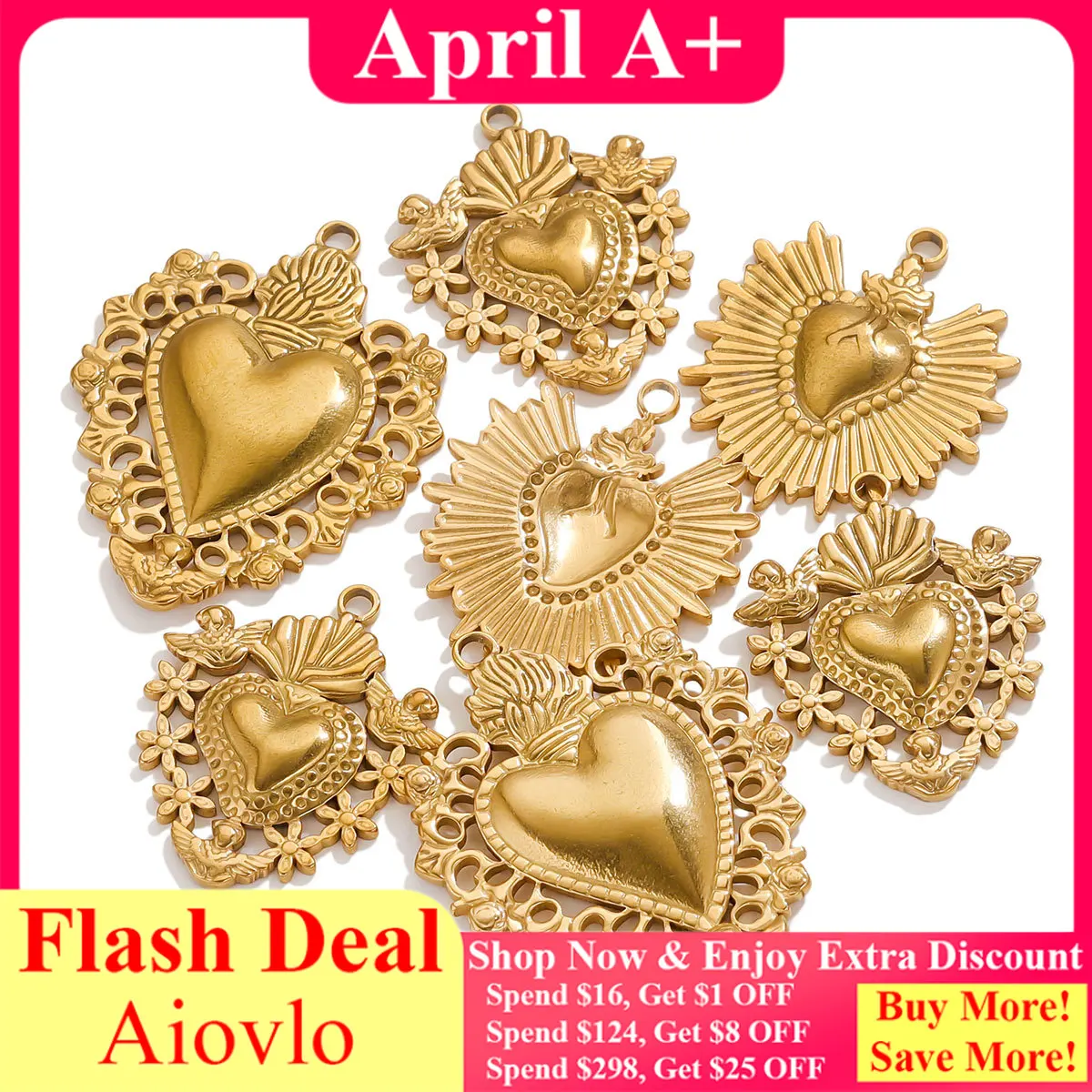 

5 PCS Stainless Steel Gold Bohemian Heart Pendant for DIY Jewelry Making Earrings Necklace Connector Accessories Wholesale