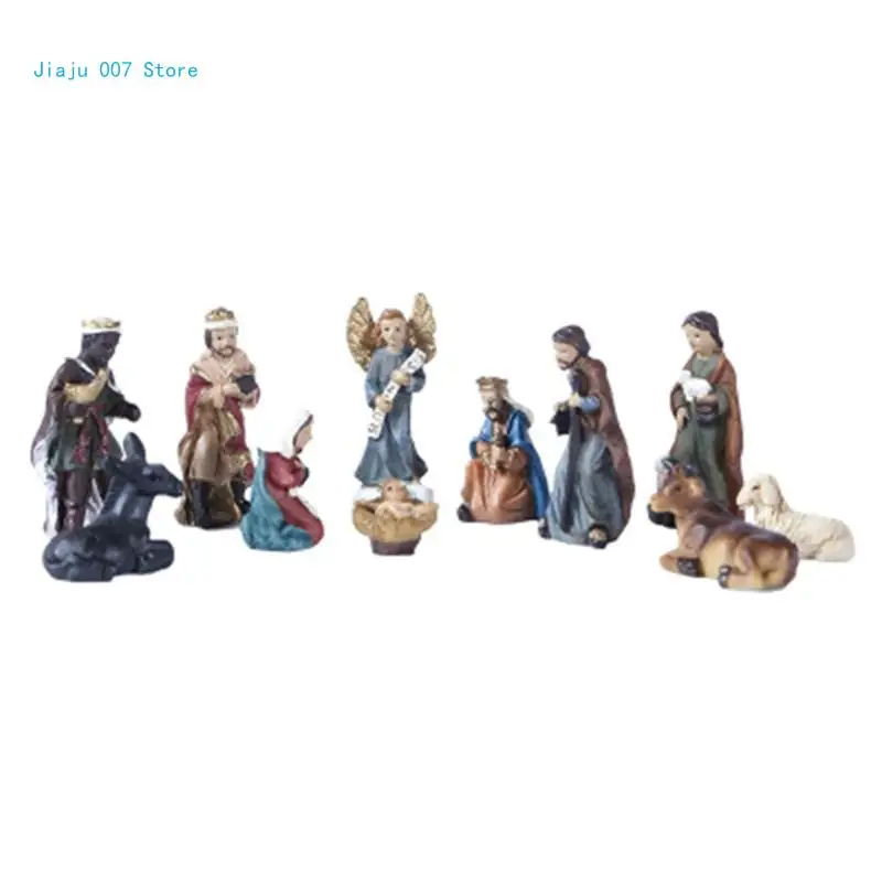 Christ Nativity Statue Scene Set Baby Jesus Manger Figurines Resin Crafts Miniatures Religious Ornament Church Gift Home C9GA