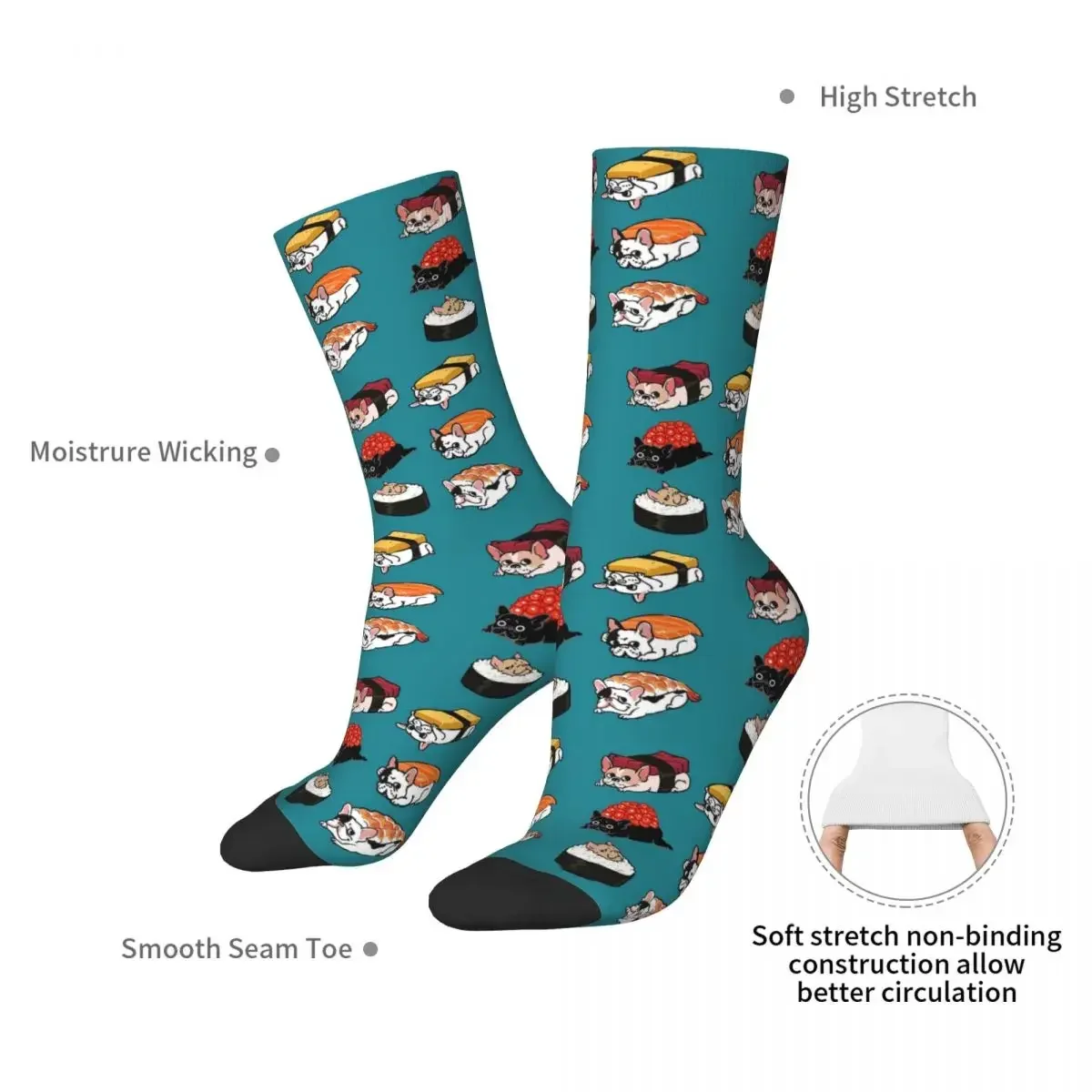 Sushi Frenchie Socks Harajuku High Quality Stockings All Season Long Socks Accessories for Unisex Birthday Present