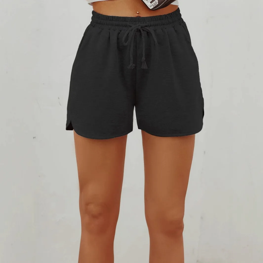 

High-Quality Solid Color Fashionable High-Waisted Casual Straight Drawstring Shorts Pant SummerWomen's Clothing