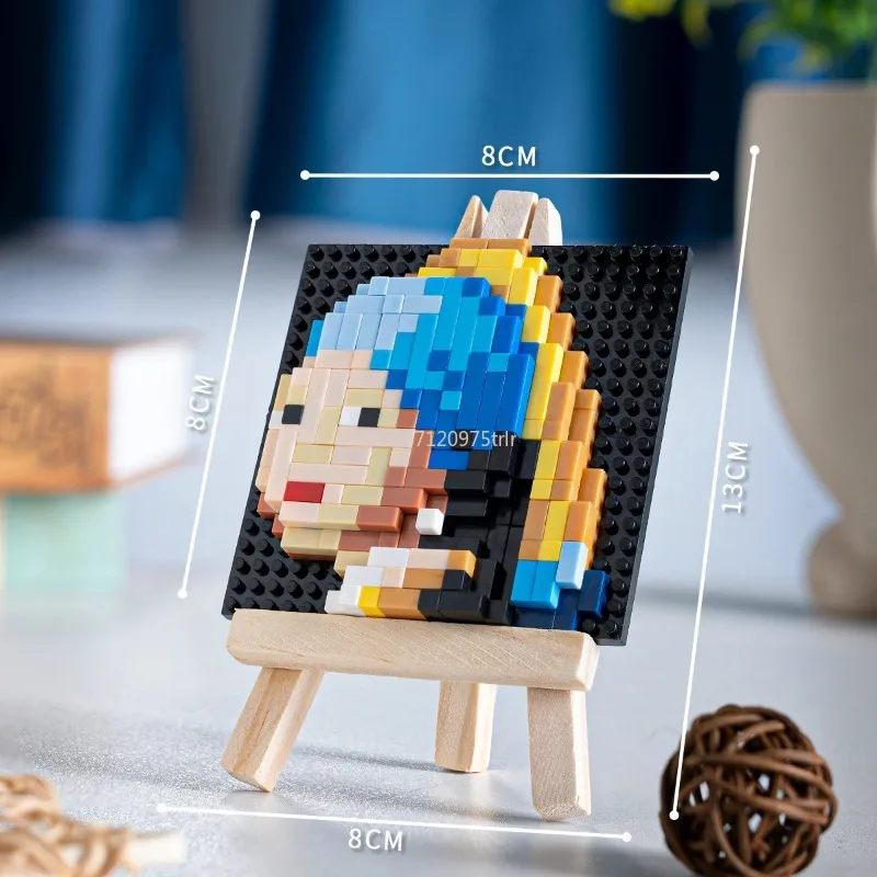 3D Pixel seni terkenal lukisan blok bangunan kreatif Van Gogh langit berbintang blok mikro mainan DIY hadiah anak-anak Dekorasi Rumah