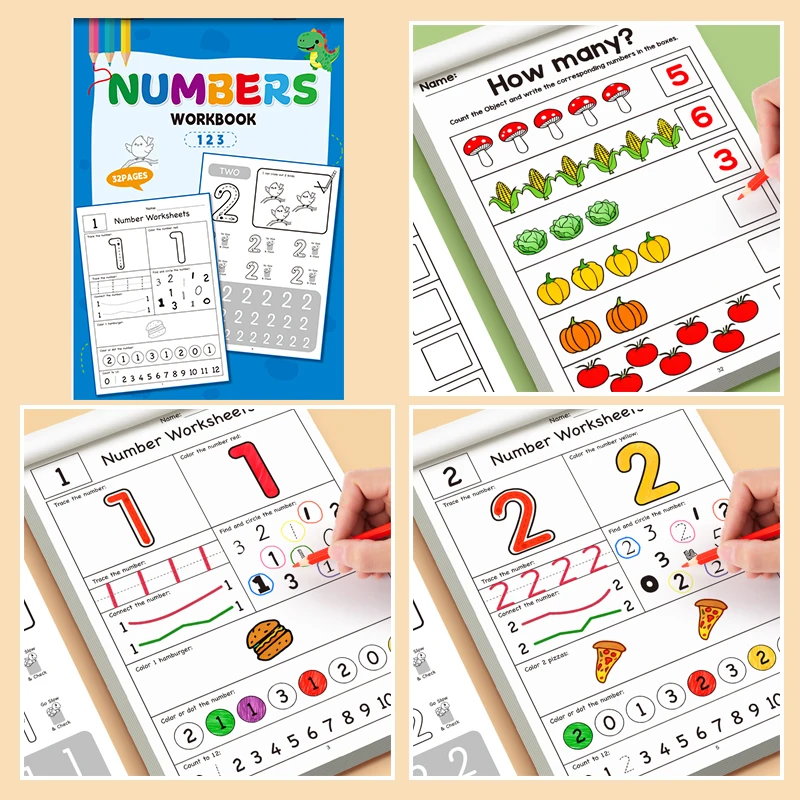 32Pages Digital Workbook: Interactive Math Activity Book for Preschool – Features Digital Tracking, Counting & Coloring Games