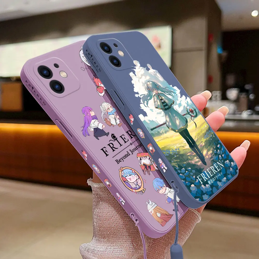 Anime Frieren Phone Case For iPhone 15 14 13 12 11 Pro Max Mini X XR XSMAX 8 7 6S Plus Soft Silicone Cover With Hand Strap