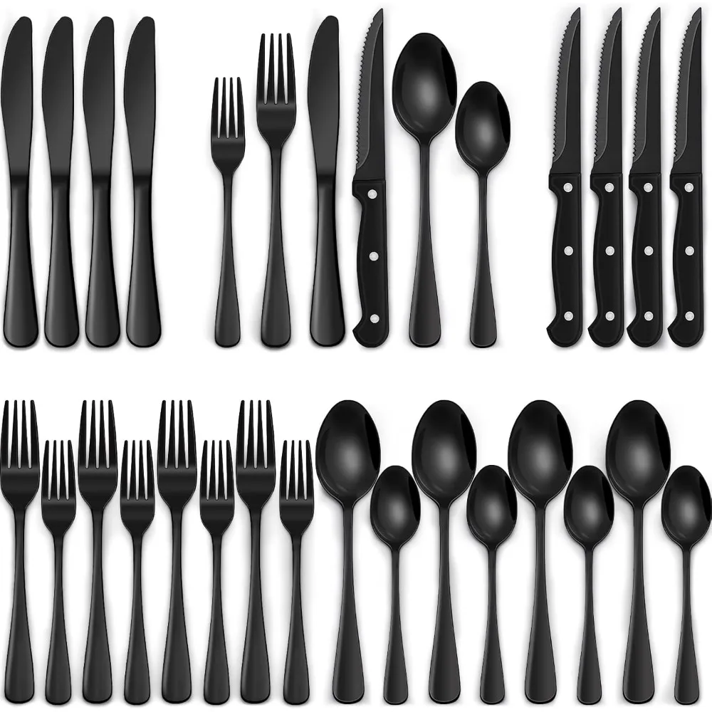 

24-Piece Set with Steak Knives, Flatware Set, Food-Grade Stainless Steel Tableware Cutlery Set, Mirror Finished Utensil Sets
