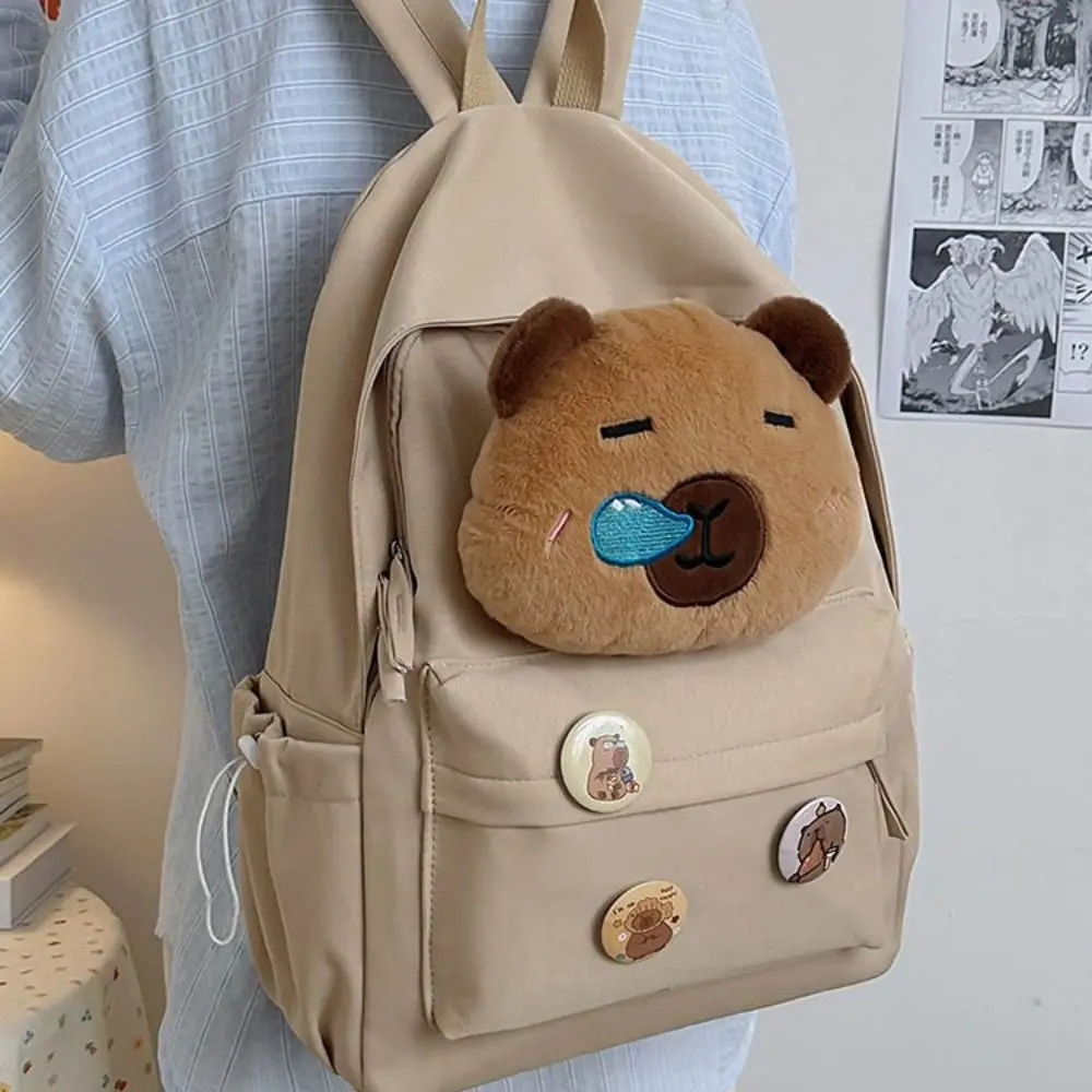 

Large Capacity Capybara Backpack Adjustable Shoulder Straps Nylon Cartoon School Bag Multi-pocket Water Resistant