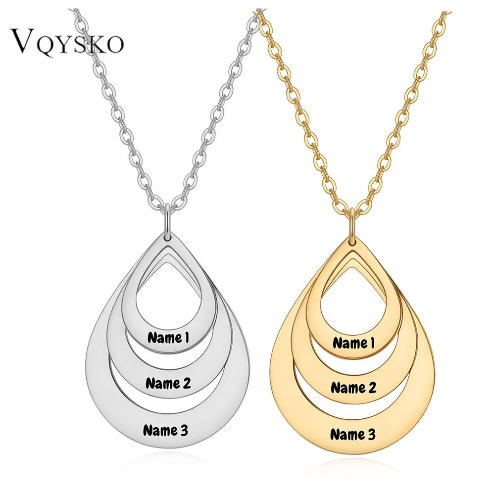 Fashion DIY Water Droplet Necklace Stainless Steel Customizable Laser Engraved Pendant Necklaces Collarbone Chain Couple Jewelry
