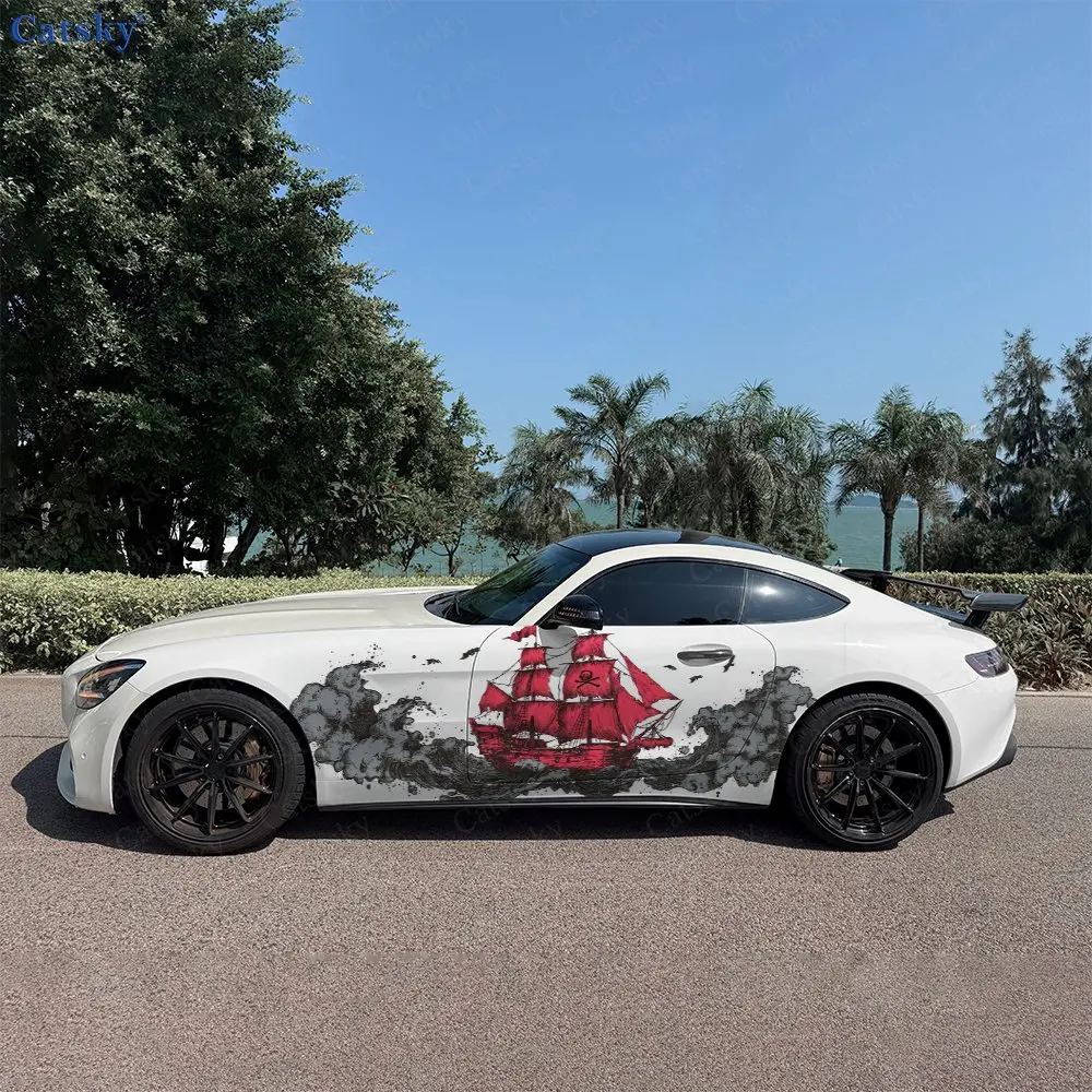 2pcs Pirate Ship Car Sticker Full Body Decal Decoration Scratches Protect Car Sticker Waterproof Car Vinyl Wraps