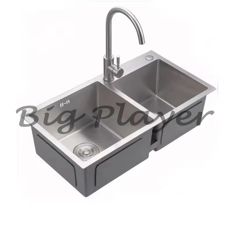 Kitchen Sink Modern Double Bowl Brushed Handmade SUS304 Basin Kitchen Sink Stainless Steel