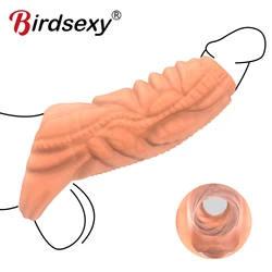 Reusable Condoms Penis Extender Sleeve Delay Ejaculation Cock Ring Dick Enlargement Sleeve Erection Sex Toy for Men Sex Products