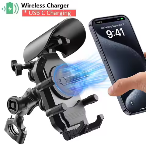 Shockproof Motorcycle Phone Holder 15W Wireless Charger &amp; 18W USB 30W Type C Fast Charging Motorbike Bicycle Bike Scooter Stand