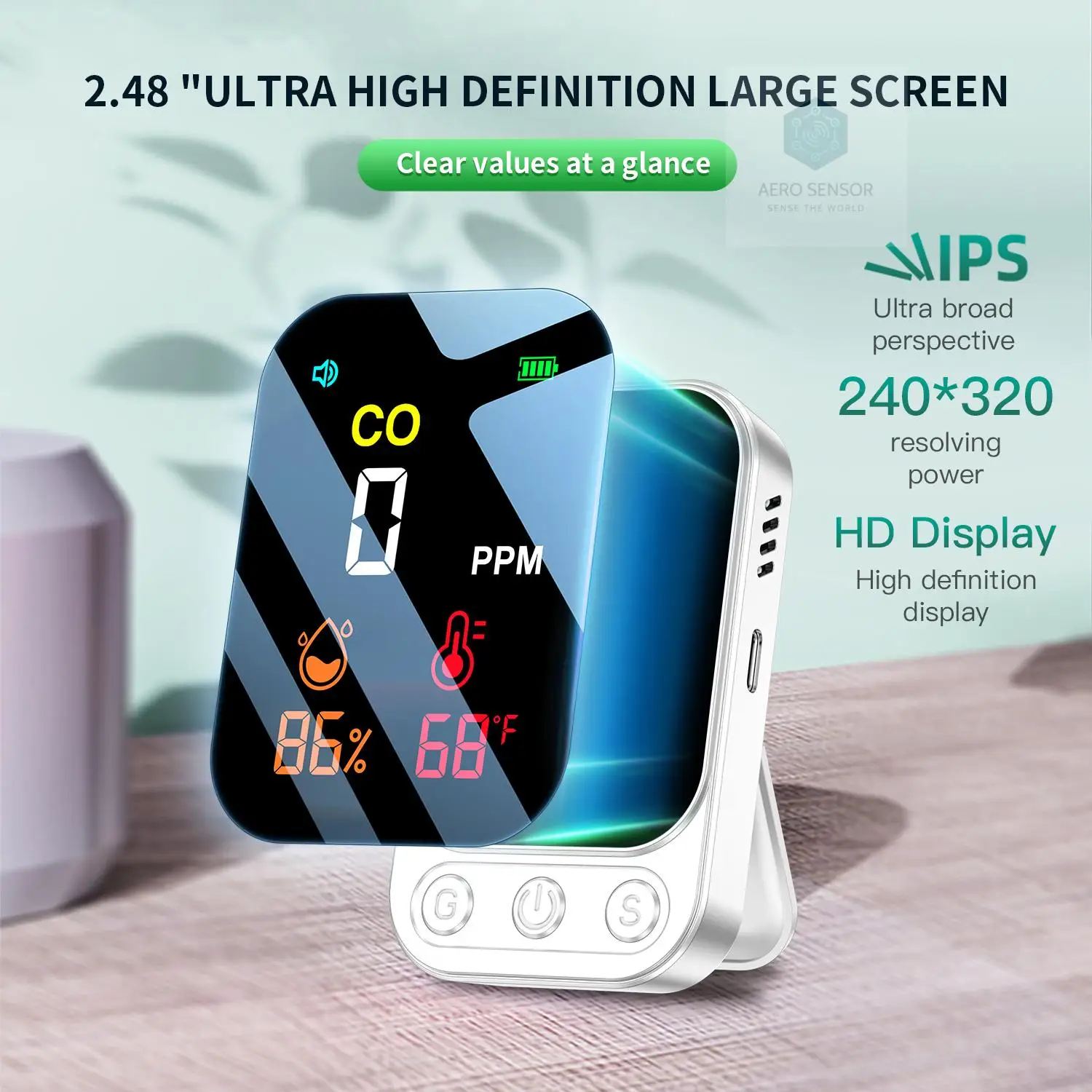 Carbon Monoxide Detector Portable Mini Air Quality Monitor with Lanyard Smoke Alarm CO Gas Meter Temperature Humidity Sensor