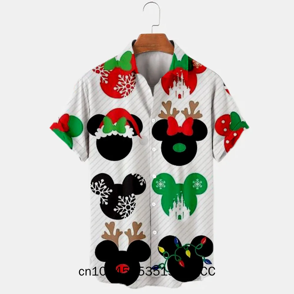 Miniso 2024 Christmas Eve Party Shirt New Year's Short Sleeve Top Hawaiian Shirt Holiday Men's Santa Claus Shirt