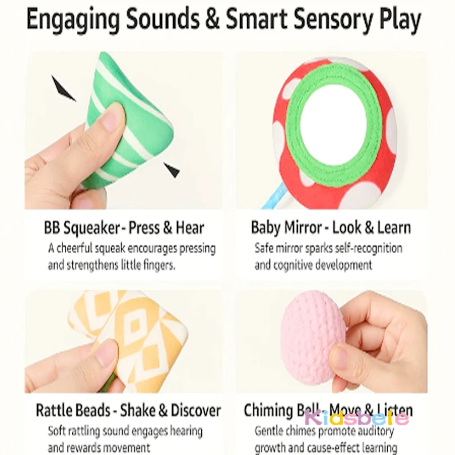 Christmas Decoration Baby Plush Toy Montessori Newborn Crib Bed Around Toy Crab Shape with Teether Rattle Sound Mirror Baby Toy